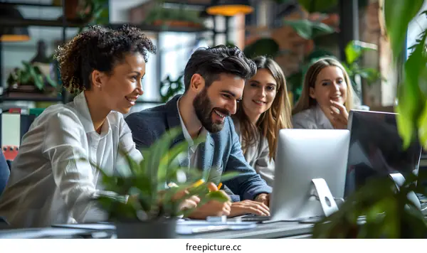 A group of multi-ethnic business professionals having a meeting in a modern office