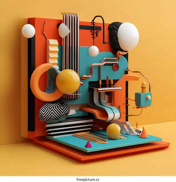 Abstract 3D Illustration of Geometric Shapes and Patterns