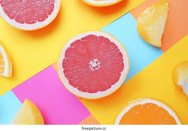 Colorful Citrus Fruit Slices on Geometric Background