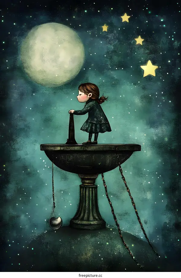 Little Girl on a Platform in the Night Sky