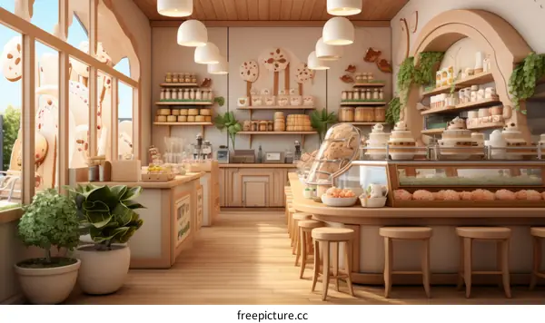 Cozy Bakery with Pastries and Plants