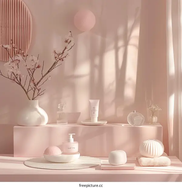 Pink and White Bathroom Accessories Still Life