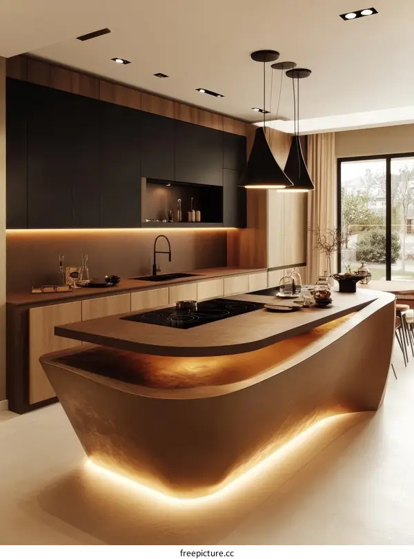 Modern Kitchen Island with LED Lighting