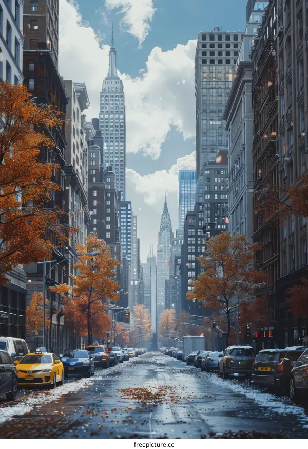 New York city street scene in autumn