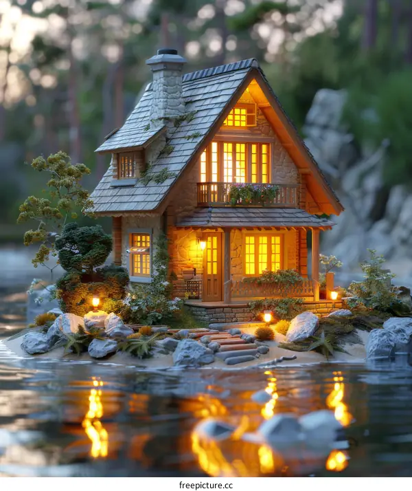 Cozy Cottage on an Island at Night