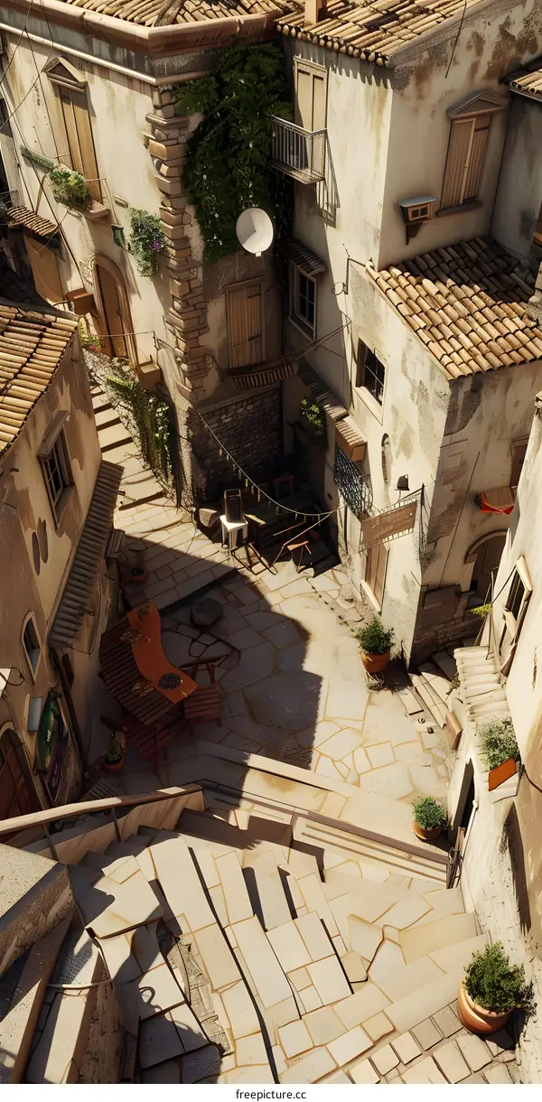 Vintage Stone Pathway with Buildings in the Background