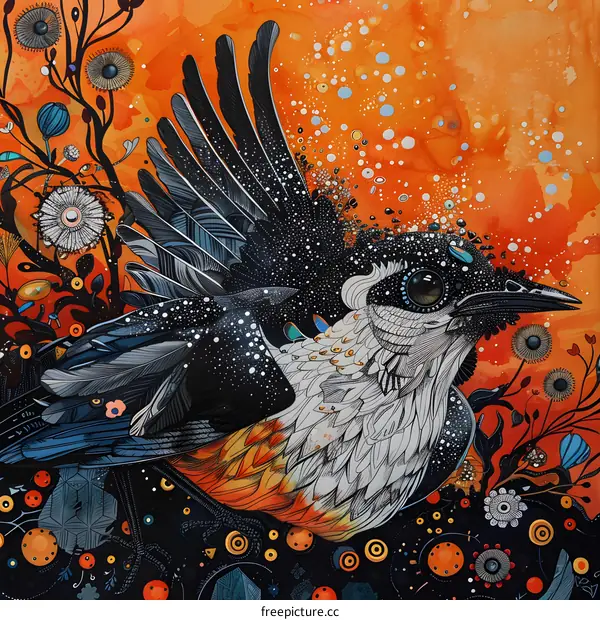 Abstract Bird Illustration with Orange and Black Background