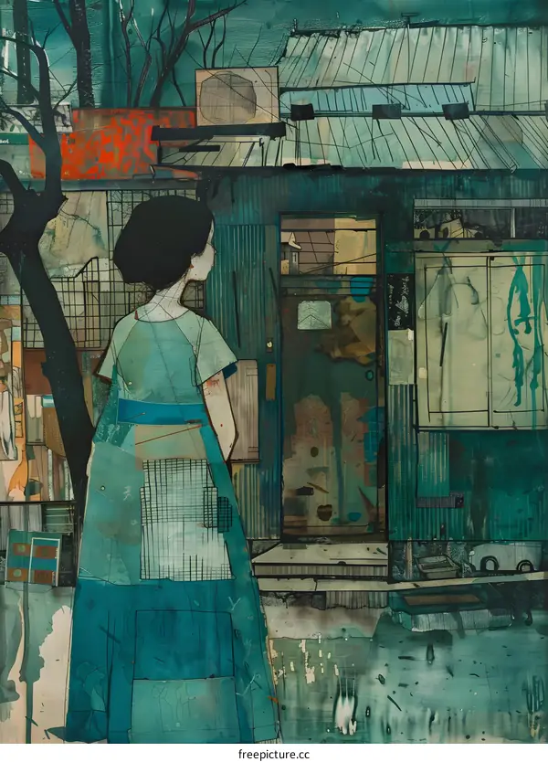 Woman Standing in Front of a House with a Green Door