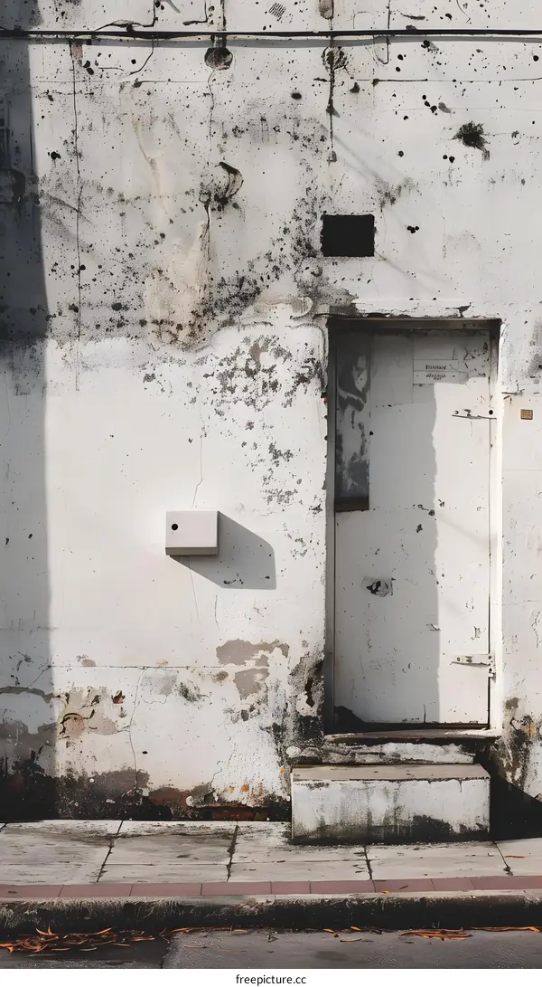 Old White Door on a Weathered Wall