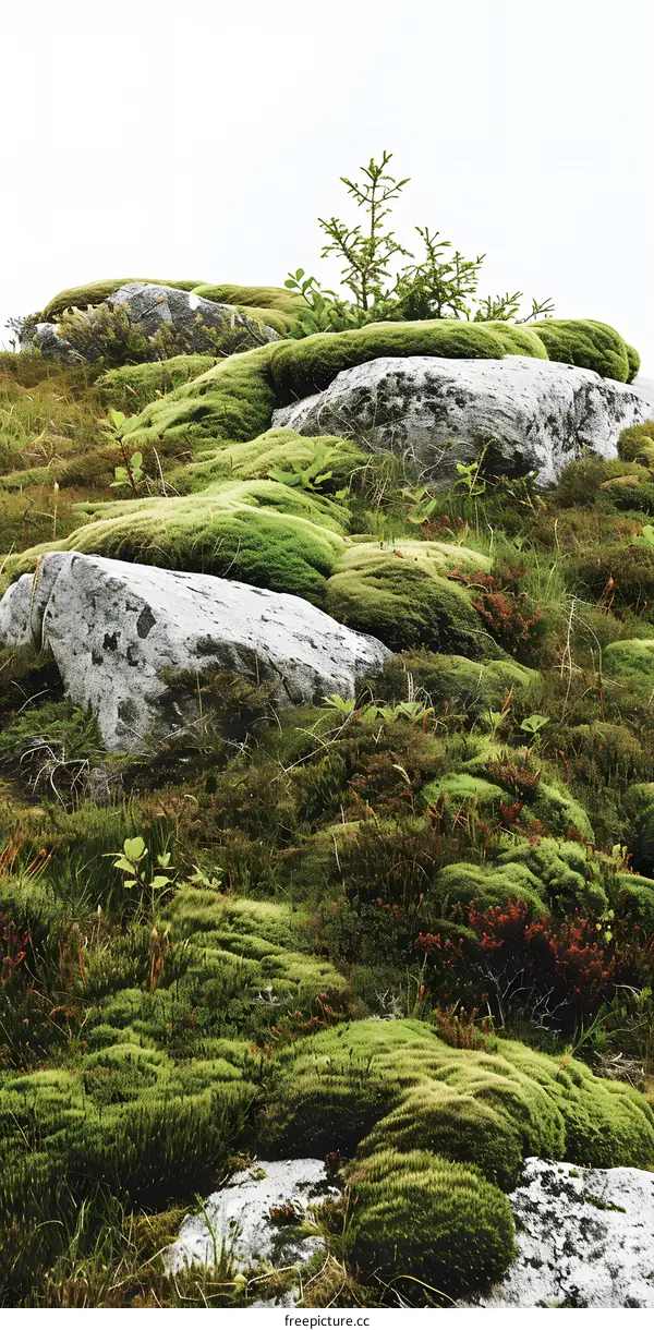 Green Moss and Rocks On Mountain