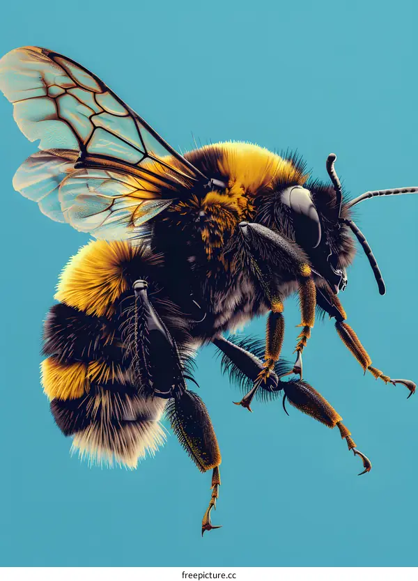 A bee on a blue background