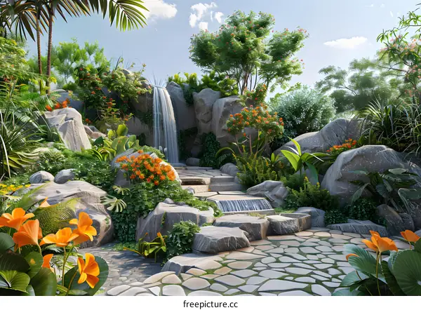 A lush tropical rainforest landscape design