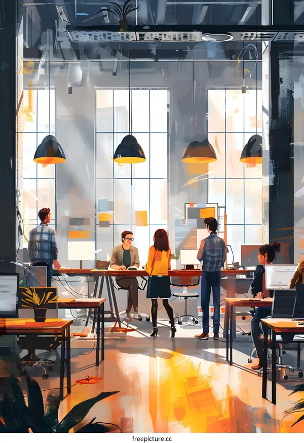 coworkers in a creative office space