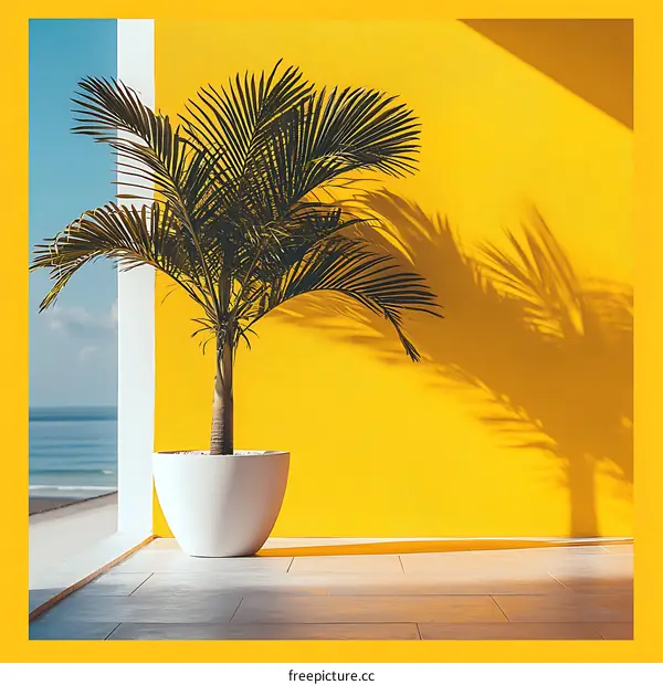 Palm Tree and Yellow Wall Minimalist Summer Aesthetic