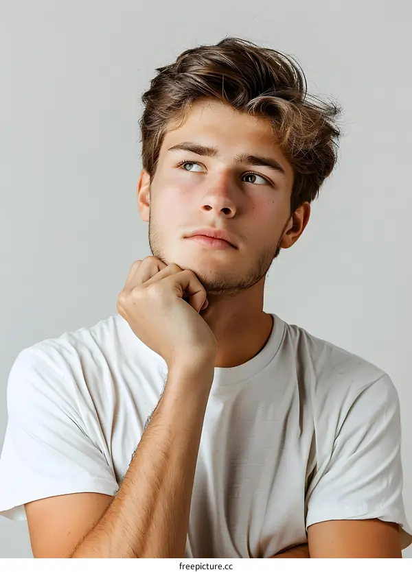 Portrait of a young man thinking
