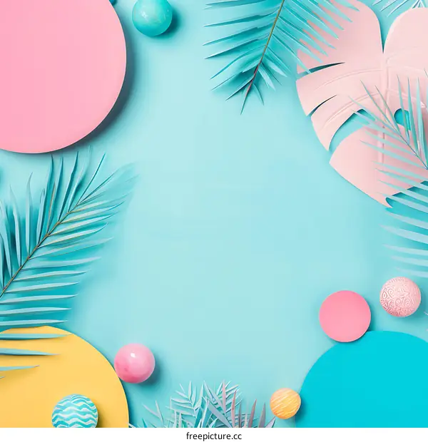 Summer Tropical  Background With Palm Leaves And Colorful Circles