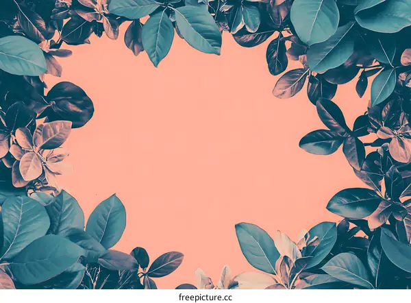 Green Leaves Border Frame on Peach Background