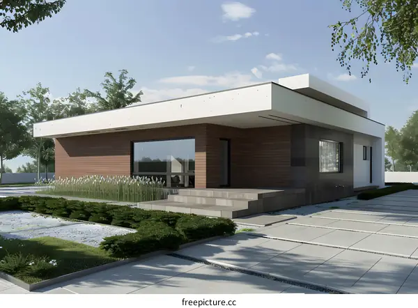 Modern House Exterior Design With Large Windows And Wooden Siding