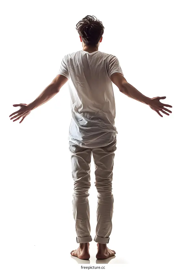 Man Standing with Arms Outstretched Back View