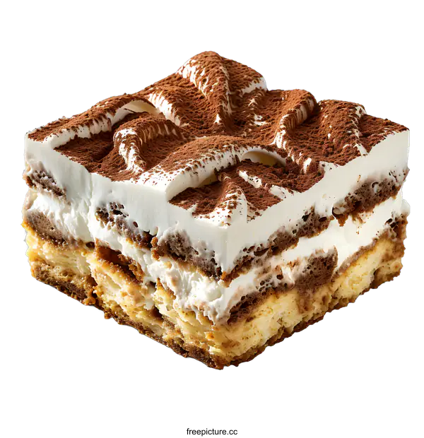 [Transparent Background PNG]Tiramisu cake slice on white background
