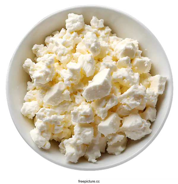 [Transparent Background PNG]Bowl of crumbled Feta Cheese isolated on white background