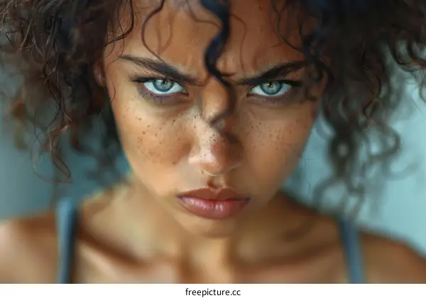 Close-up Portrait of a Woman with Intense Expression