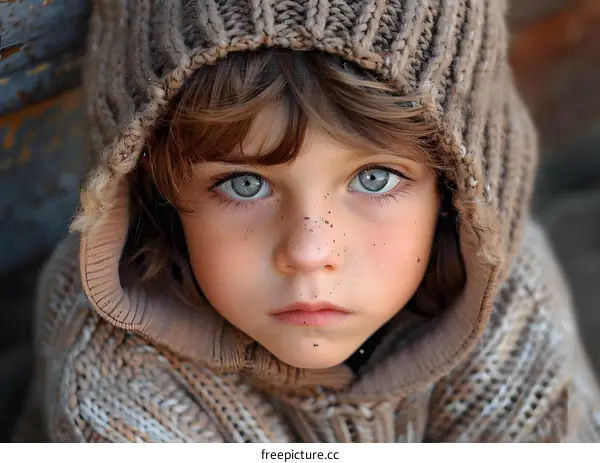 portrait of a child with freckles and blue eyes