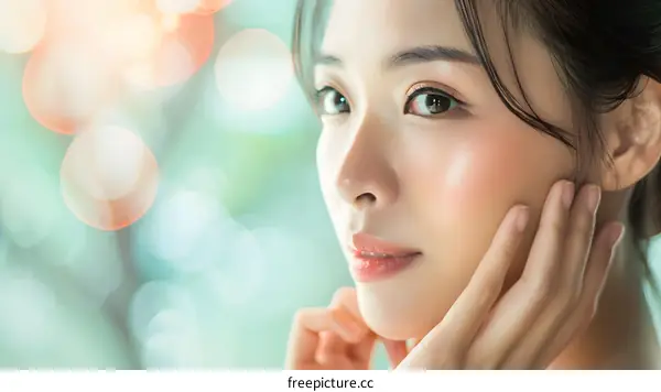 Beautiful Asian Woman with Natural Makeup Looking Away