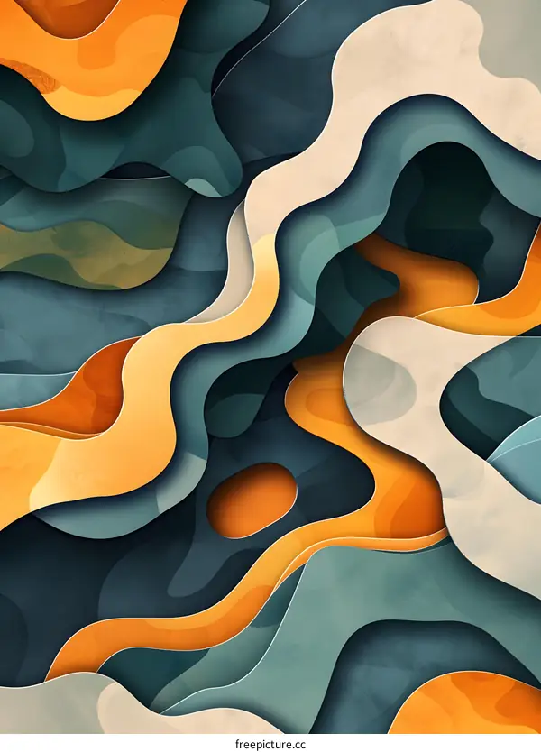 Abstract Paper Cut Background with Orange, Green, and White Colors