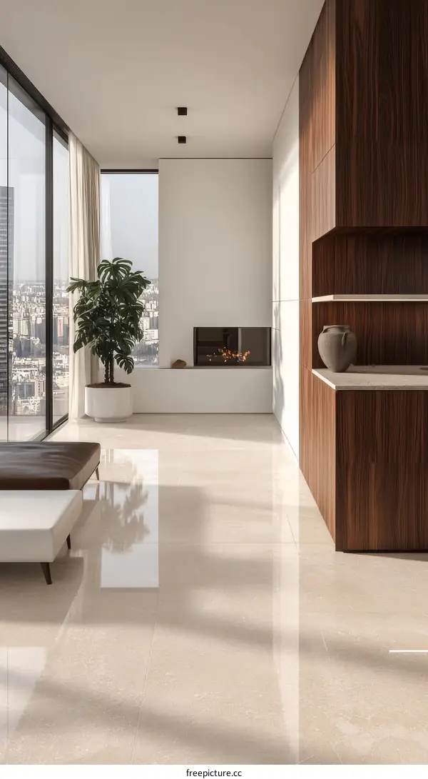 Modern Beige Interior Design with Large Format Tiles