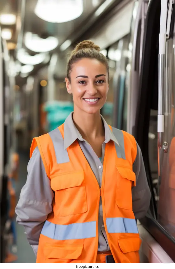 Portrait of a smiling young female train conductor