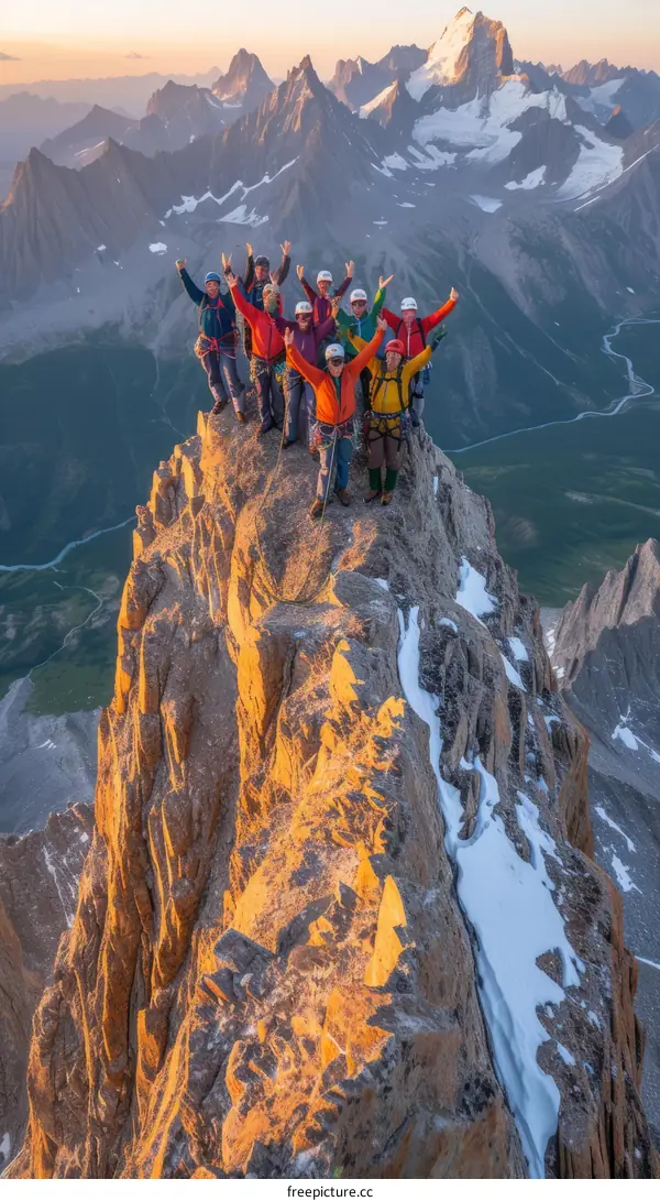 Mountaineers celebrating on a summit