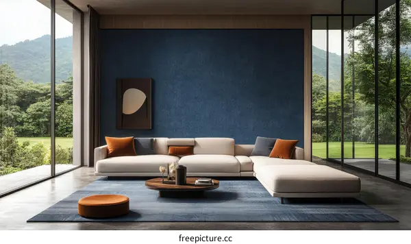 Modern Living Room Interior Design with Large Windows