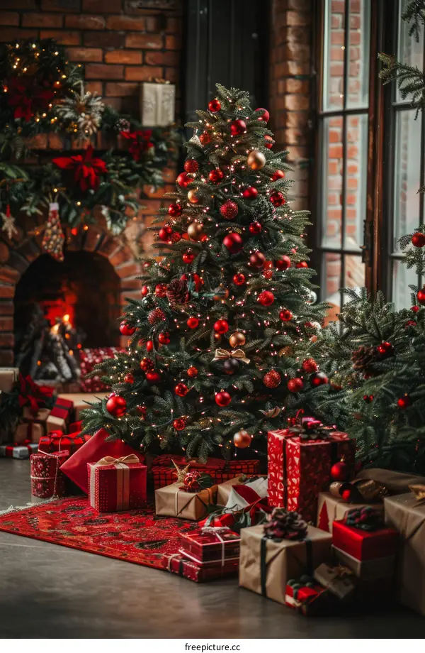 Christmas tree in a living room with presents under it
