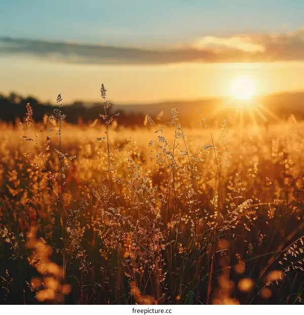 Field of golden wheat at sunset