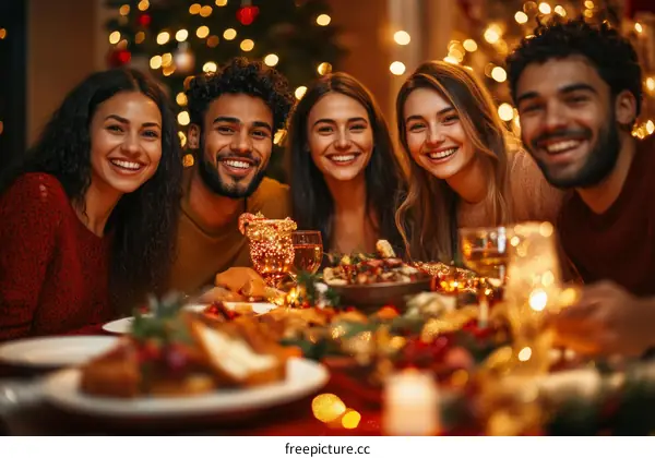Group of Friends Celebrating Christmas Dinner