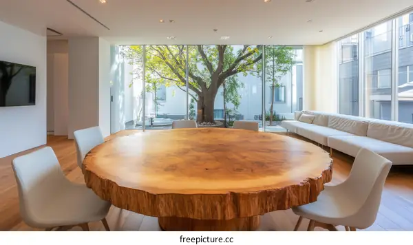 Modern Wooden Table in a Bright and Spacious Room