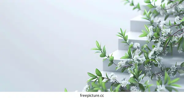 White Flowers Growing on Steps