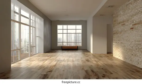 Modern Empty Loft Interior with City View