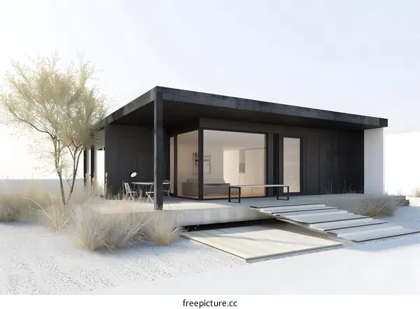 Minimalist Black House with White Patio Design