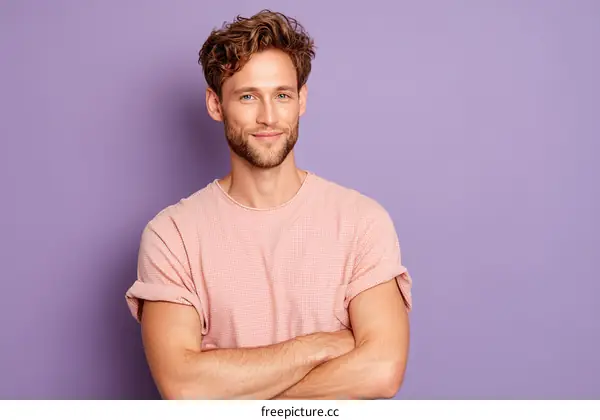 Smiling Caucasian Man in Pink T-shirt