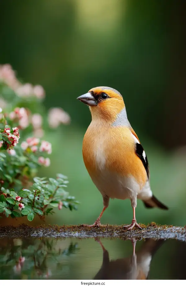 Close-up of a Bullfinch by a Water Feature
