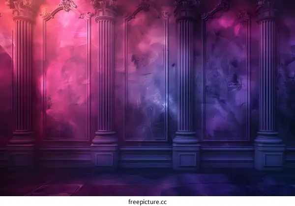 Sci-fi purple and pink Corinthian column hall