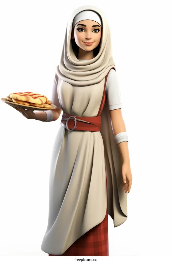 Young Woman in Hijab with Traditional Middle Eastern Food