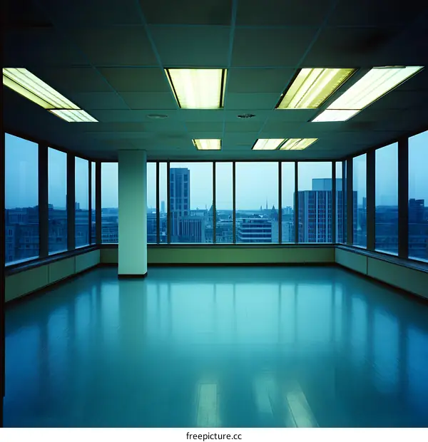 Empty Office Space with View of Cityscape