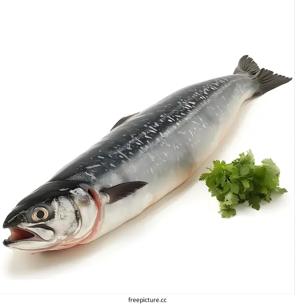 Fresh Salmon with Cilantro on White Background