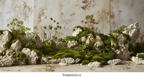 Green Moss and Rocks Nature Background
