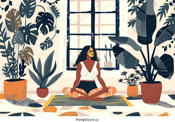 Woman Practicing Yoga in a Room With Plants