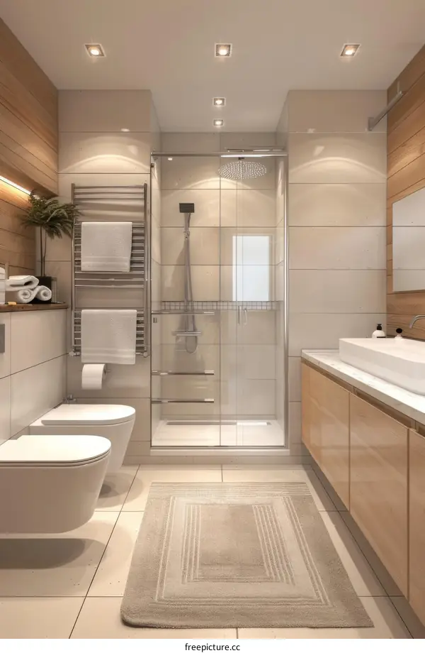 Modern Bathroom Interior Design with Walk in Shower