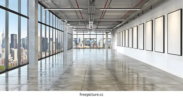 Empty Gallery Room with City View